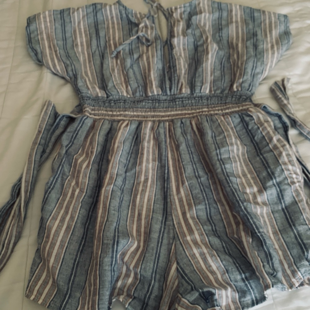 American Eagle Outfitters Blue and Tan Jumpsuit